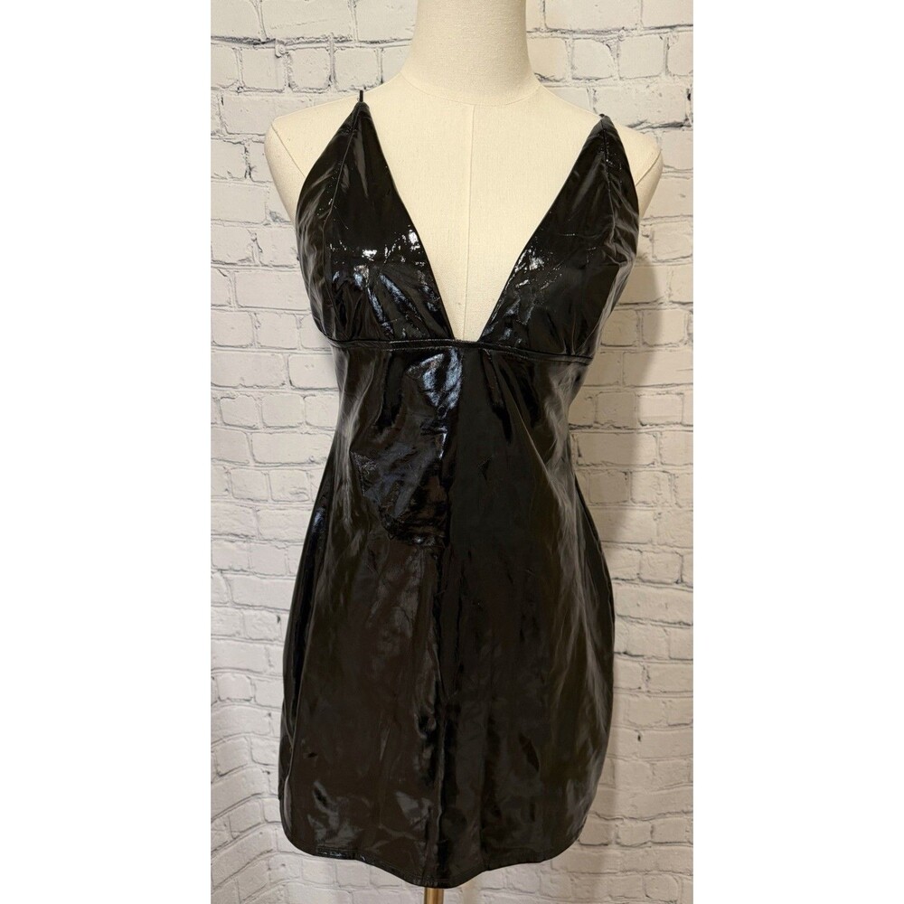 Windsor Vampy Sleek Black Patent Faux Leather Mini Dress Size Large
